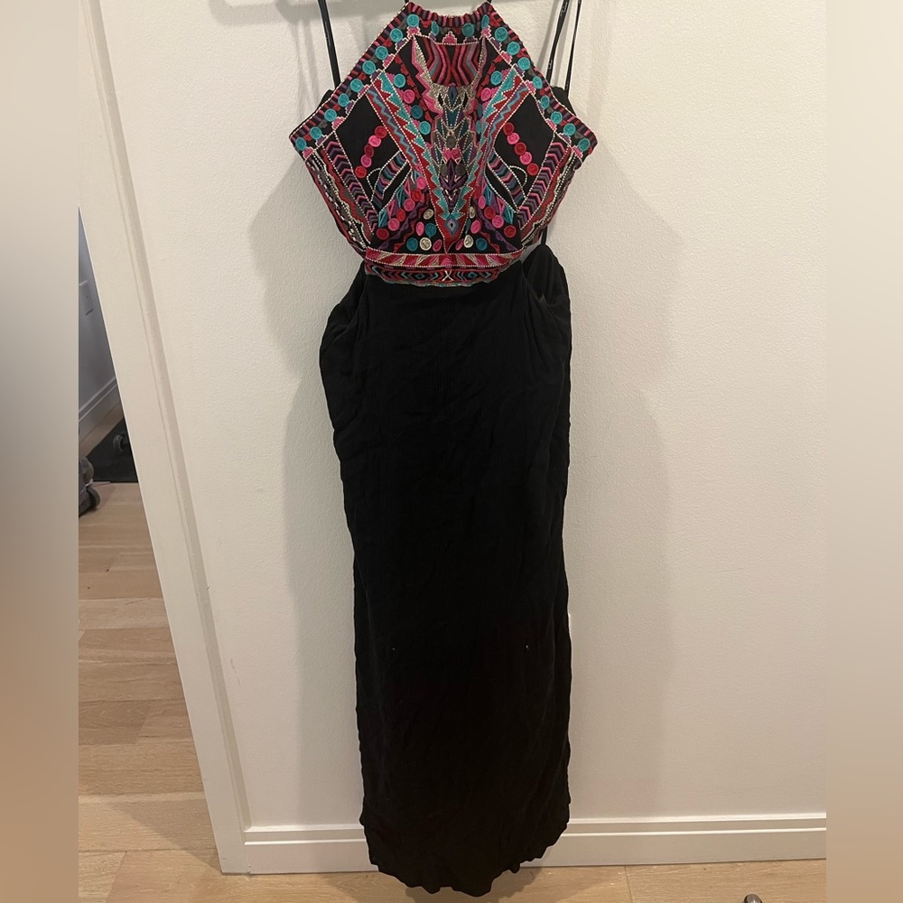 Lulu’s Embroidered Halter Dress with Mid-Back Cutout